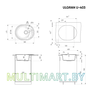 Кухонная мойка Ulgran U-403 (302, песочный) картинка 2